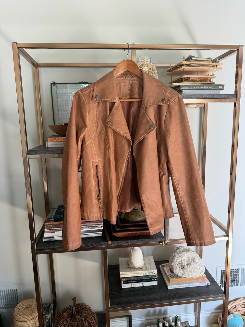 Women’s Tan Vegan Leather Moto Jacket